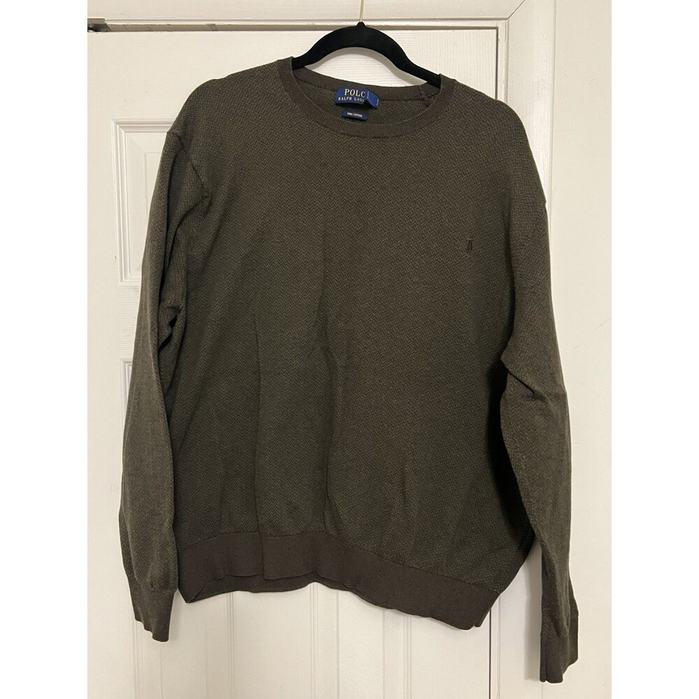 Polo Ralph Lauren Sweater Mens XXL Green Cotton Crewneck Knit Pullover Logo